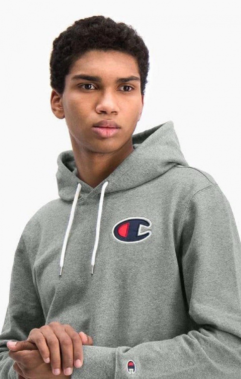 Champion Satin C Logo Bomulds Terry Hoodie Hættetrøje Herre Mørkegrå | 8654-UCKRI