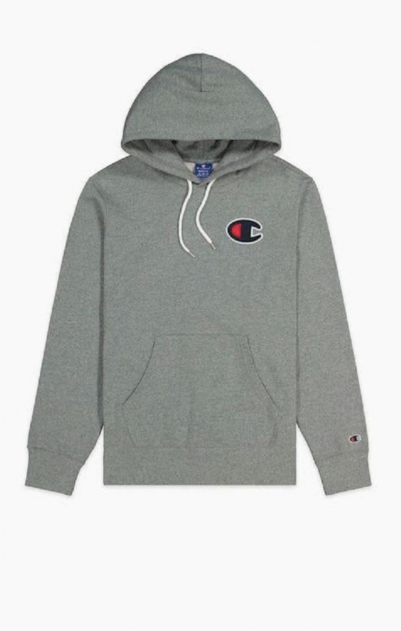 Champion Satin C Logo Bomulds Terry Hoodie Hættetrøje Herre Mørkegrå | 8654-UCKRI