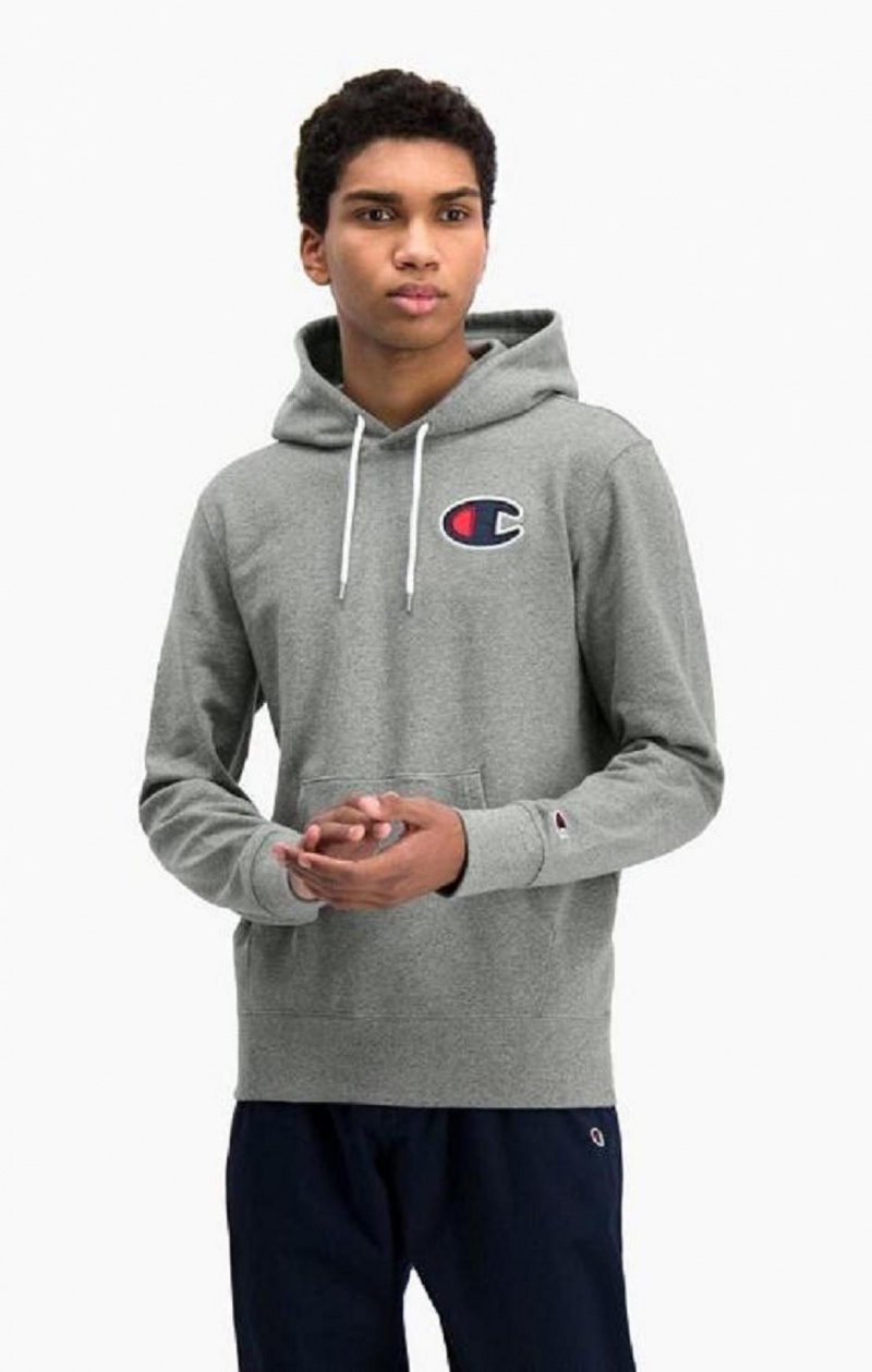 Champion Satin C Logo Bomulds Terry Hoodie Hættetrøje Herre Mørkegrå | 8654-UCKRI