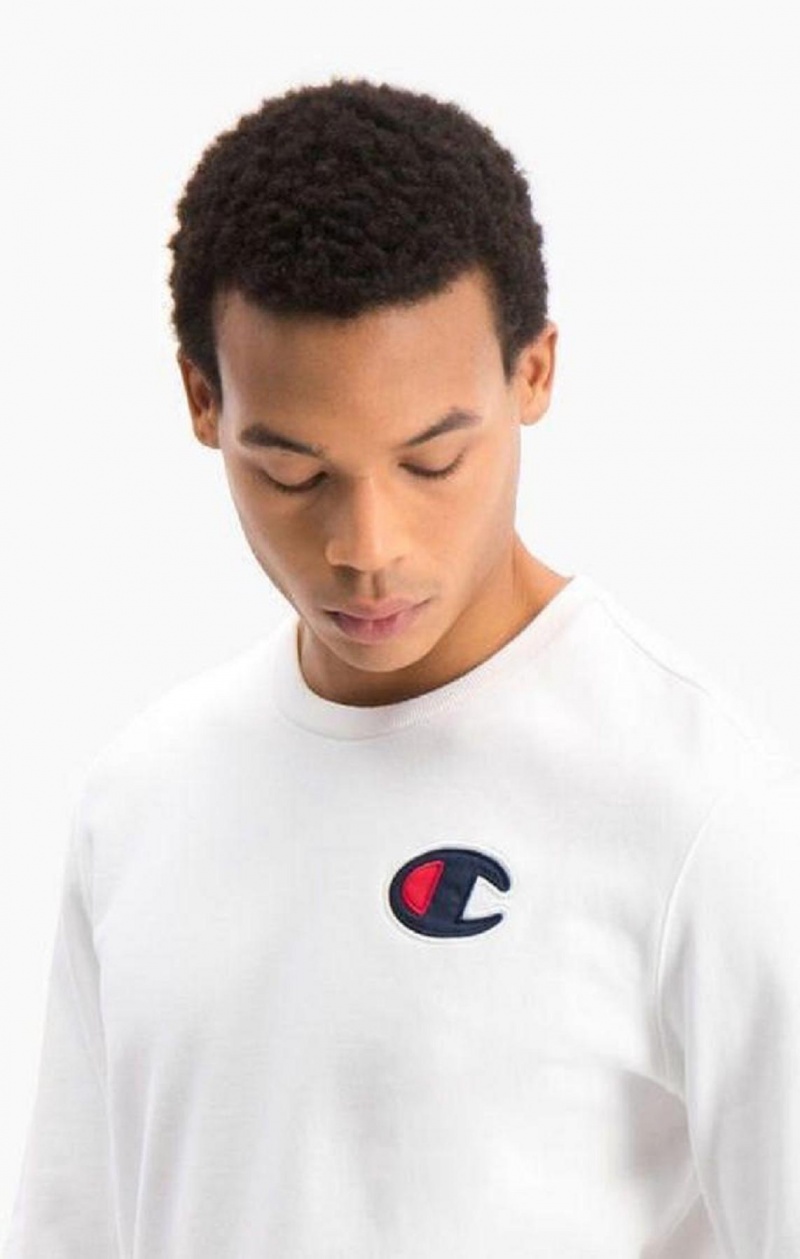 Champion Satin C Logo Bomulds Terry Sweatshirt Sweatshirts Herre Hvide | 2479-TVZRN