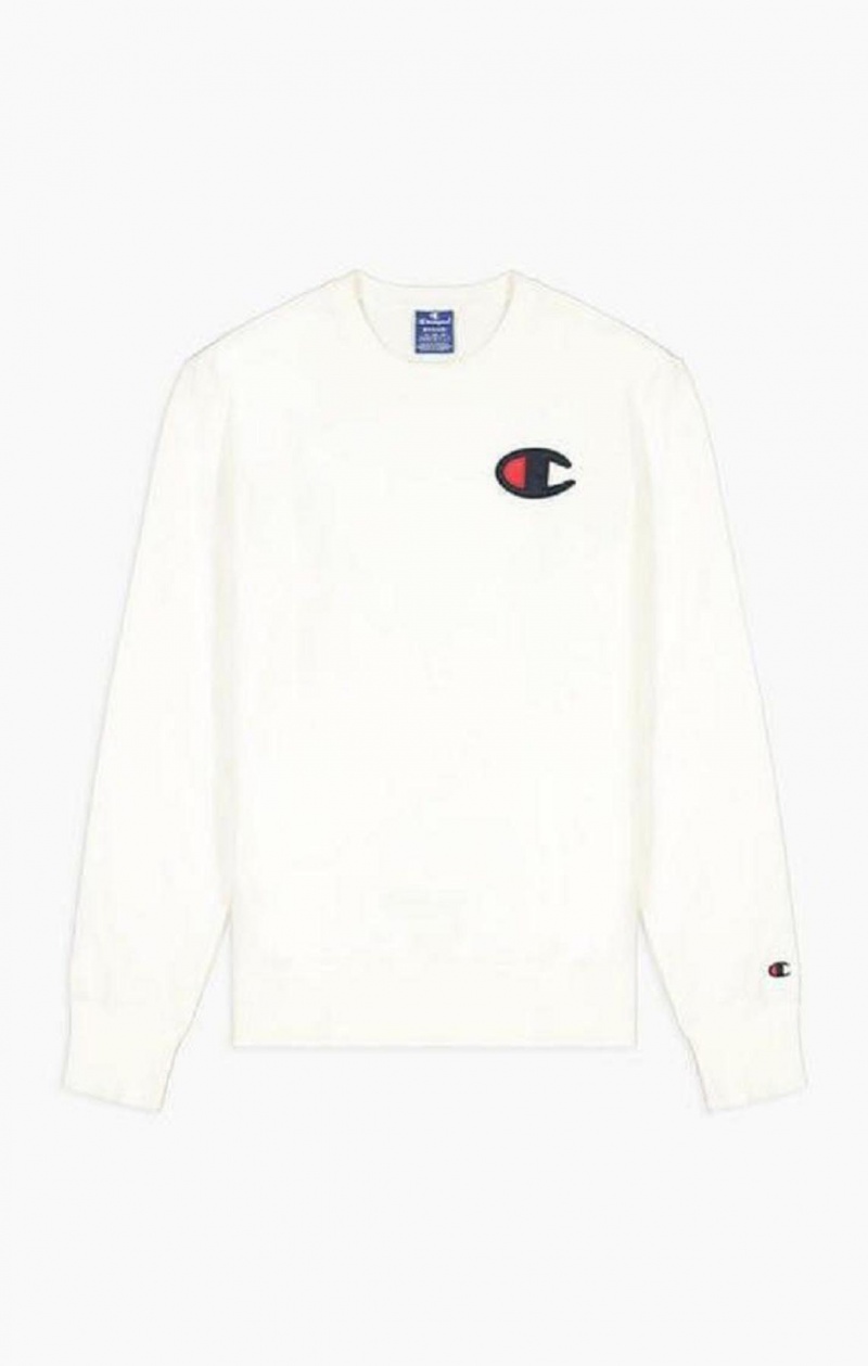 Champion Satin C Logo Bomulds Terry Sweatshirt Sweatshirts Herre Hvide | 2479-TVZRN