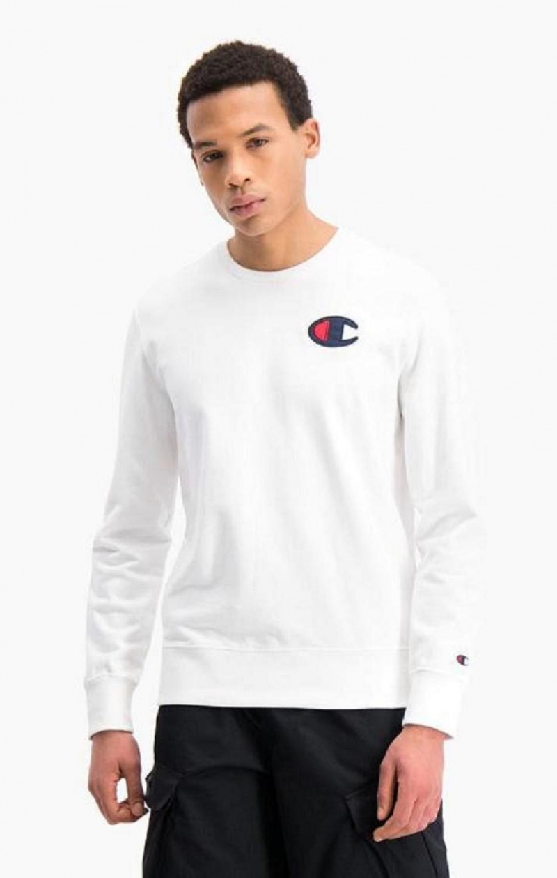 Champion Satin C Logo Bomulds Terry Sweatshirt Sweatshirts Herre Hvide | 2479-TVZRN