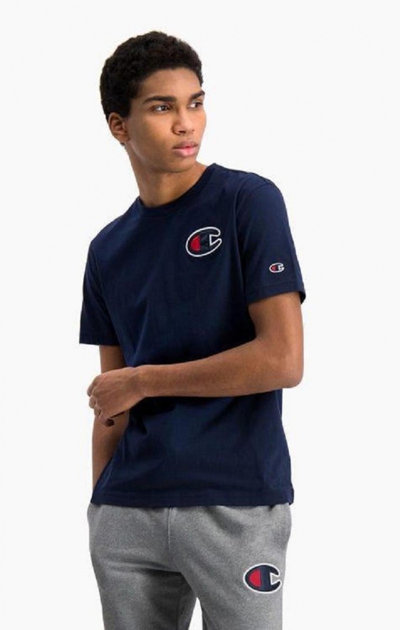 Champion Satin C Logo Crew Neck T-Shirt T Shirts Herre Mørketurkis | 7985-LUGJN