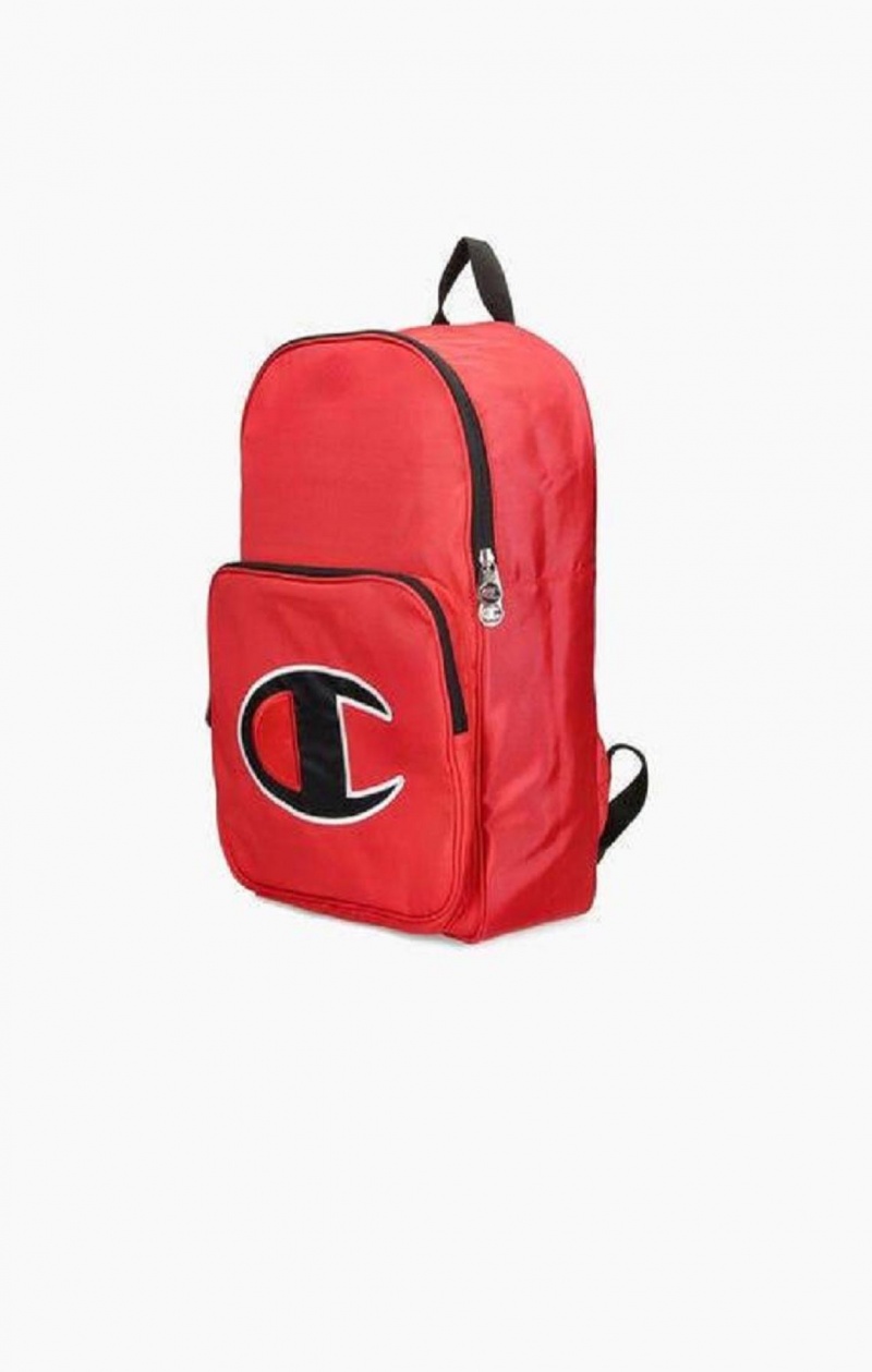 Champion Satin C Logo Patch Zipped Backpack Tasker Herre Rød | 7051-HRFTB