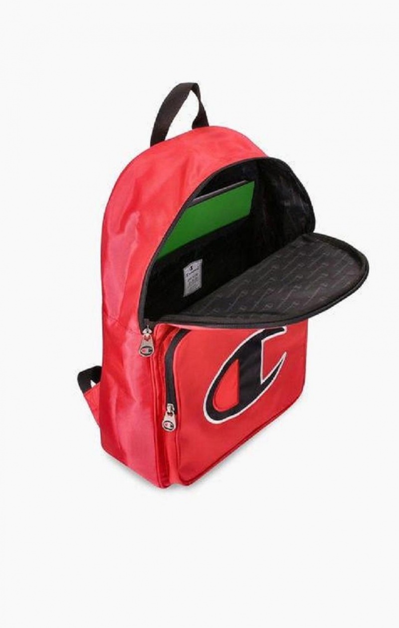 Champion Satin C Logo Patch Zipped Backpack Tasker Dame Rød | 8561-ZKQGC