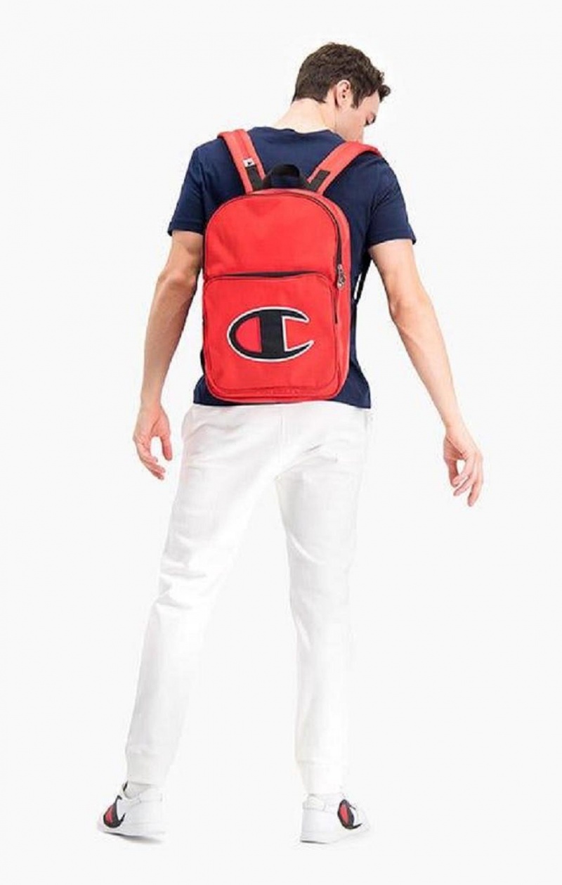 Champion Satin C Logo Patch Zipped Backpack Tasker Dame Rød | 8561-ZKQGC