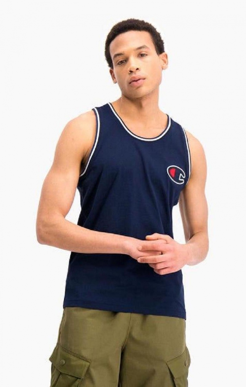 Champion Satin C Logo Tank Top T Shirts Herre Mørkeblå | 4503-LDWOF