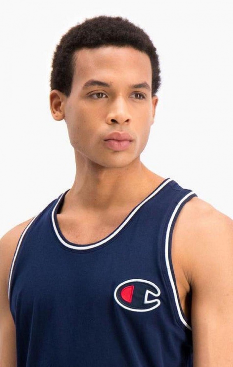 Champion Satin C Logo Tank Top T Shirts Herre Mørkeblå | 4503-LDWOF