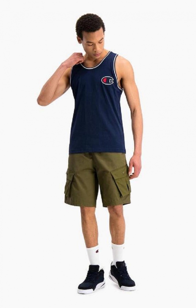 Champion Satin C Logo Tank Top T Shirts Herre Mørkeblå | 4503-LDWOF