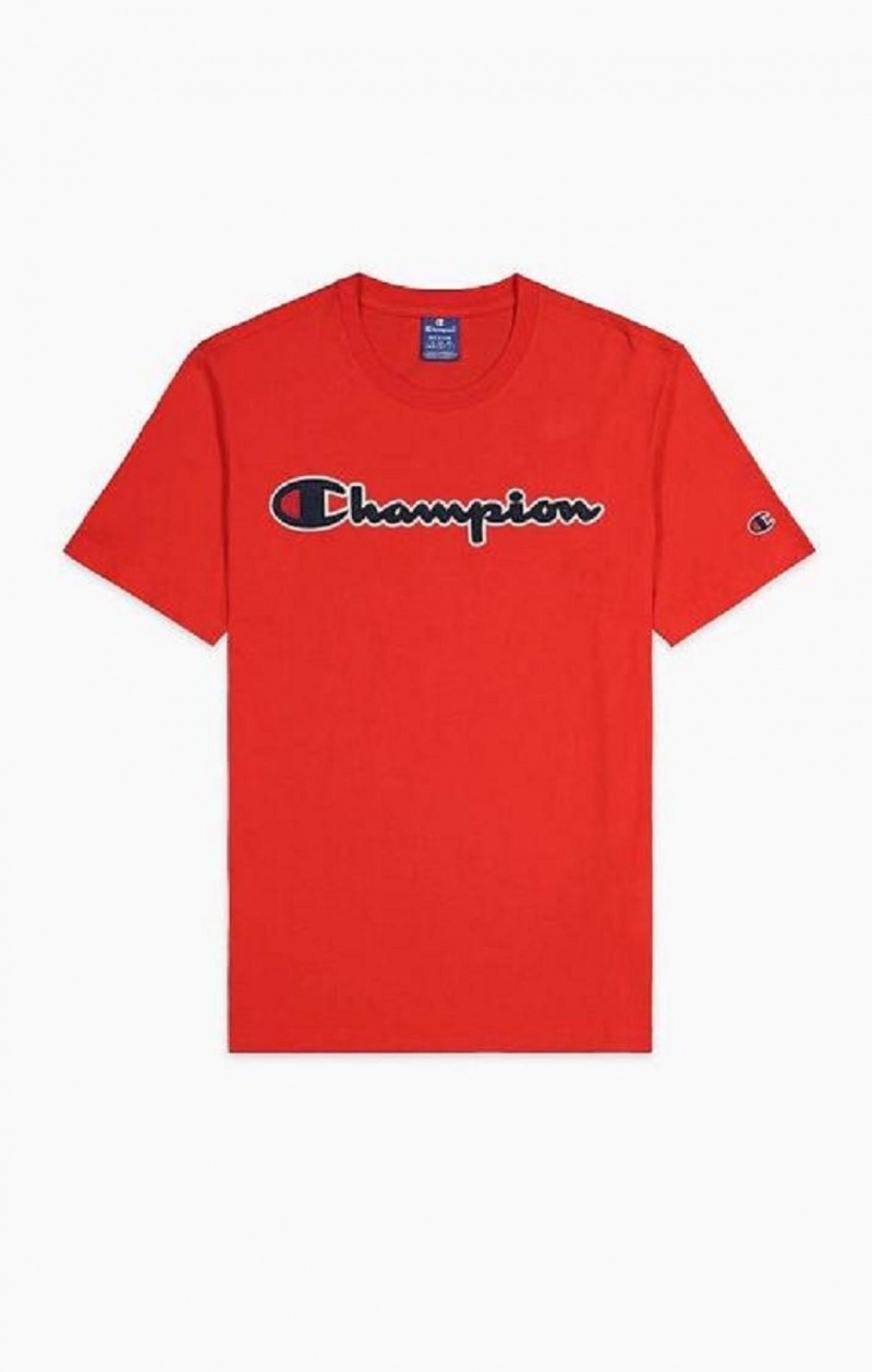 Champion Satin Script Logo T-Shirt T Shirts Herre Rød | 3410-NSMDY