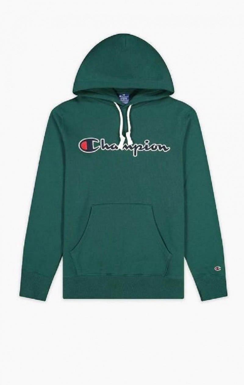 Champion Satin Stitch Script Logo Fleece Hoodie Hættetrøje Herre Lysegrøn | 2037-NKYCO