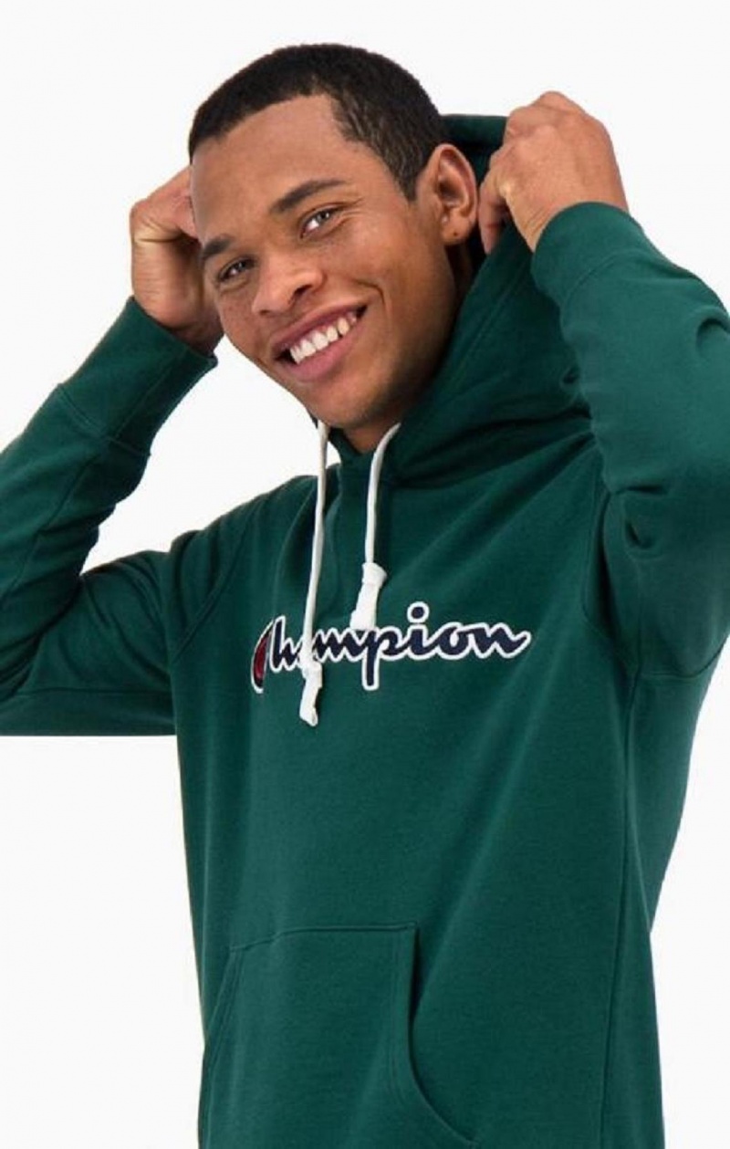 Champion Satin Stitch Script Logo Fleece Hoodie Hættetrøje Herre Lysegrøn | 2037-NKYCO