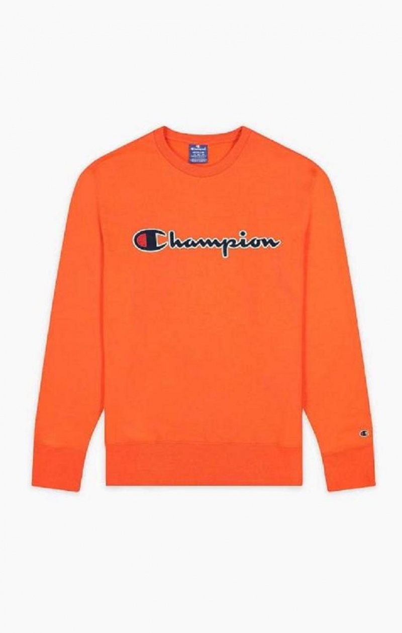 Champion Satin Stitch Script Logo Fleece Sweatshirt Sweatshirts Herre Rød | 0318-RVNAS