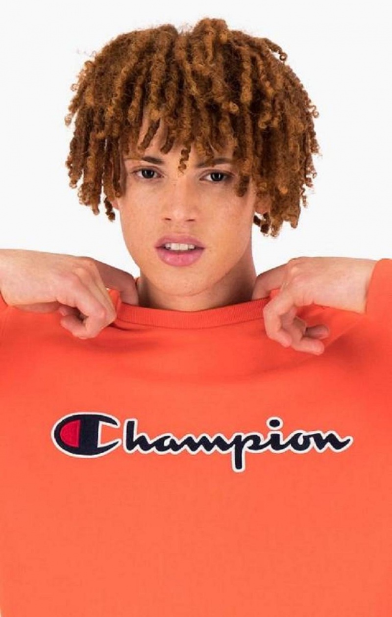 Champion Satin Stitch Script Logo Fleece Sweatshirt Sweatshirts Herre Rød | 0318-RVNAS