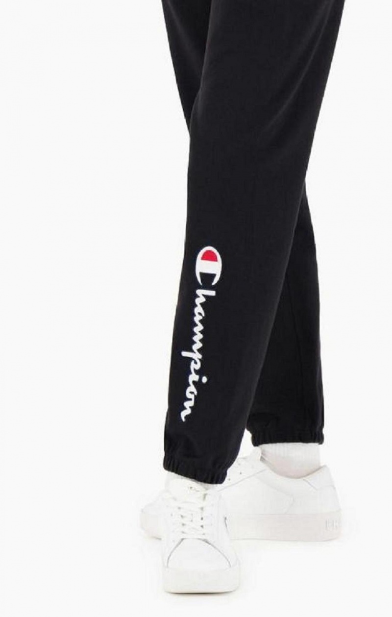 Champion Satin Stitch Script Logo Fleece Joggers Joggingbukser Dame Sort | 2358-YTNLM