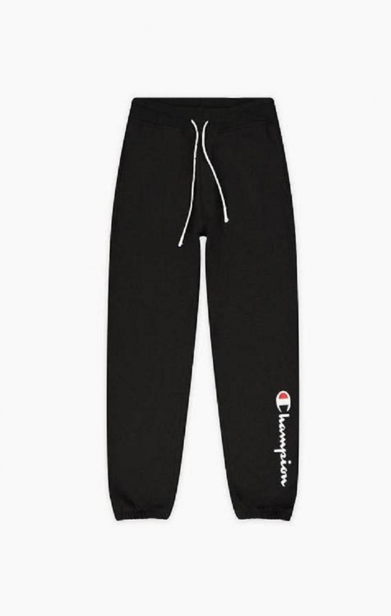 Champion Satin Stitch Script Logo Fleece Joggers Joggingbukser Dame Sort | 2358-YTNLM