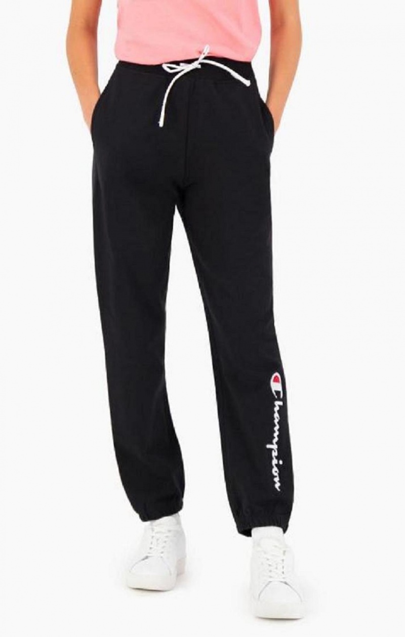 Champion Satin Stitch Script Logo Fleece Joggers Joggingbukser Dame Sort | 2358-YTNLM