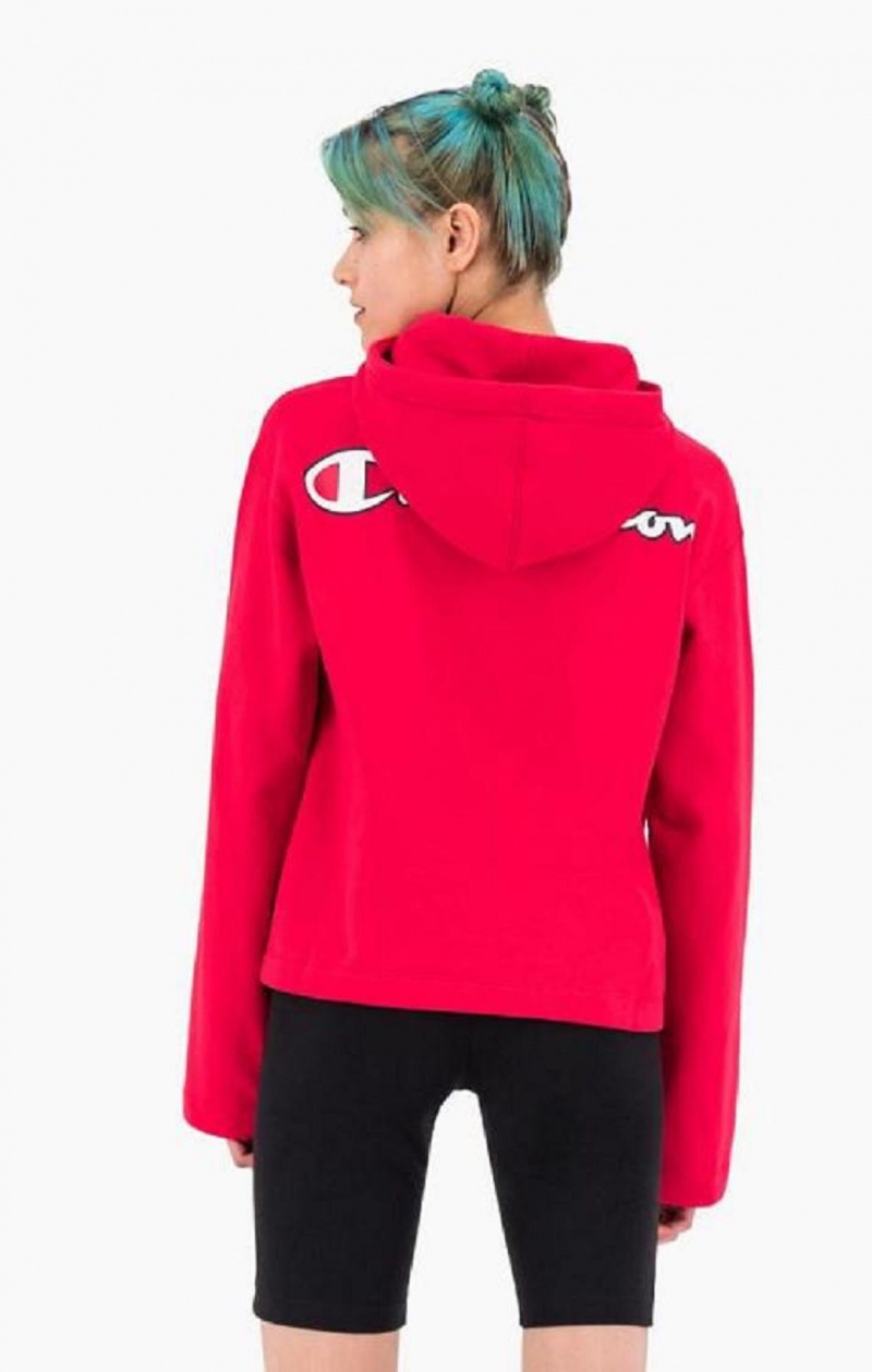 Champion Satin Stitch Script Logo Hoodie Hættetrøje Dame Rød | 8357-FITRW