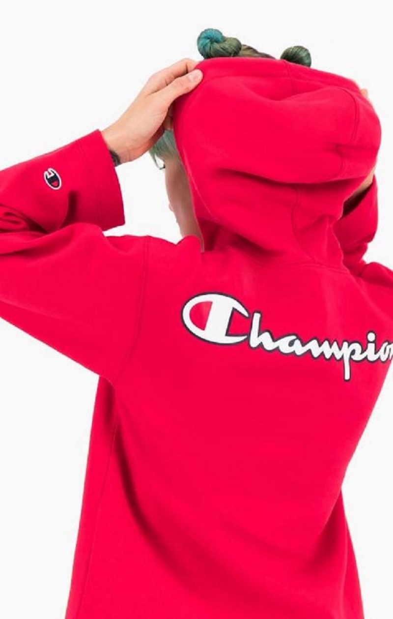 Champion Satin Stitch Script Logo Hoodie Hættetrøje Dame Rød | 8357-FITRW