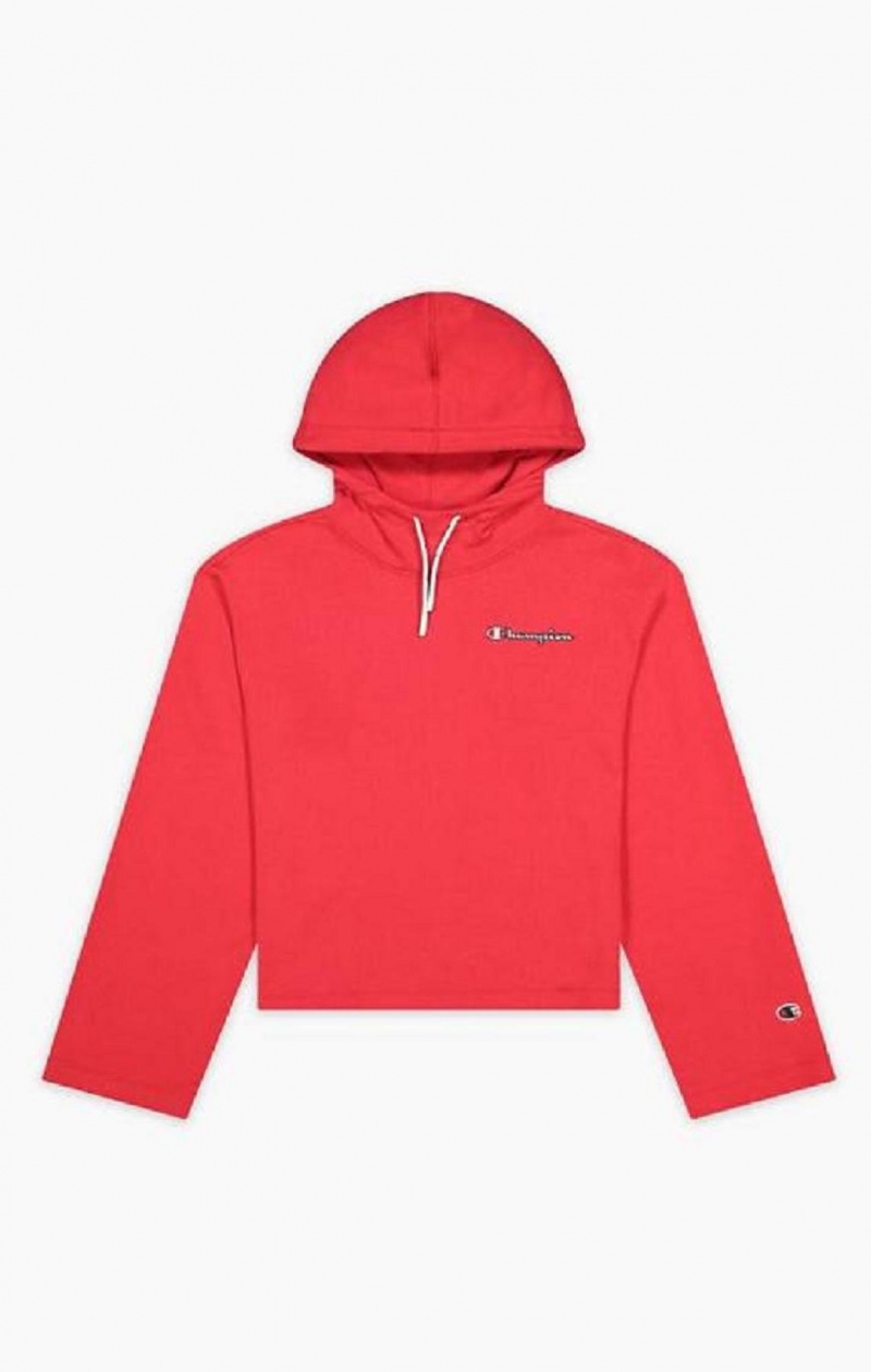 Champion Satin Stitch Script Logo Hoodie Hættetrøje Dame Rød | 8357-FITRW