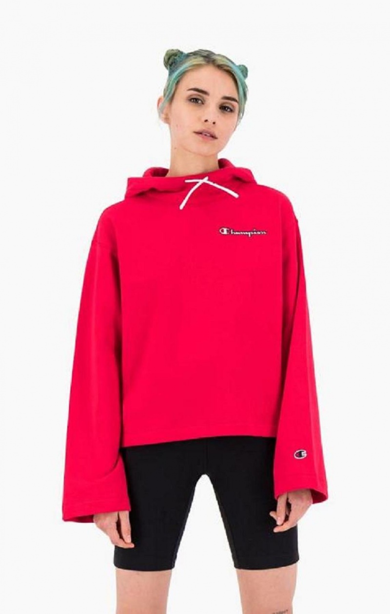 Champion Satin Stitch Script Logo Hoodie Hættetrøje Dame Rød | 8357-FITRW