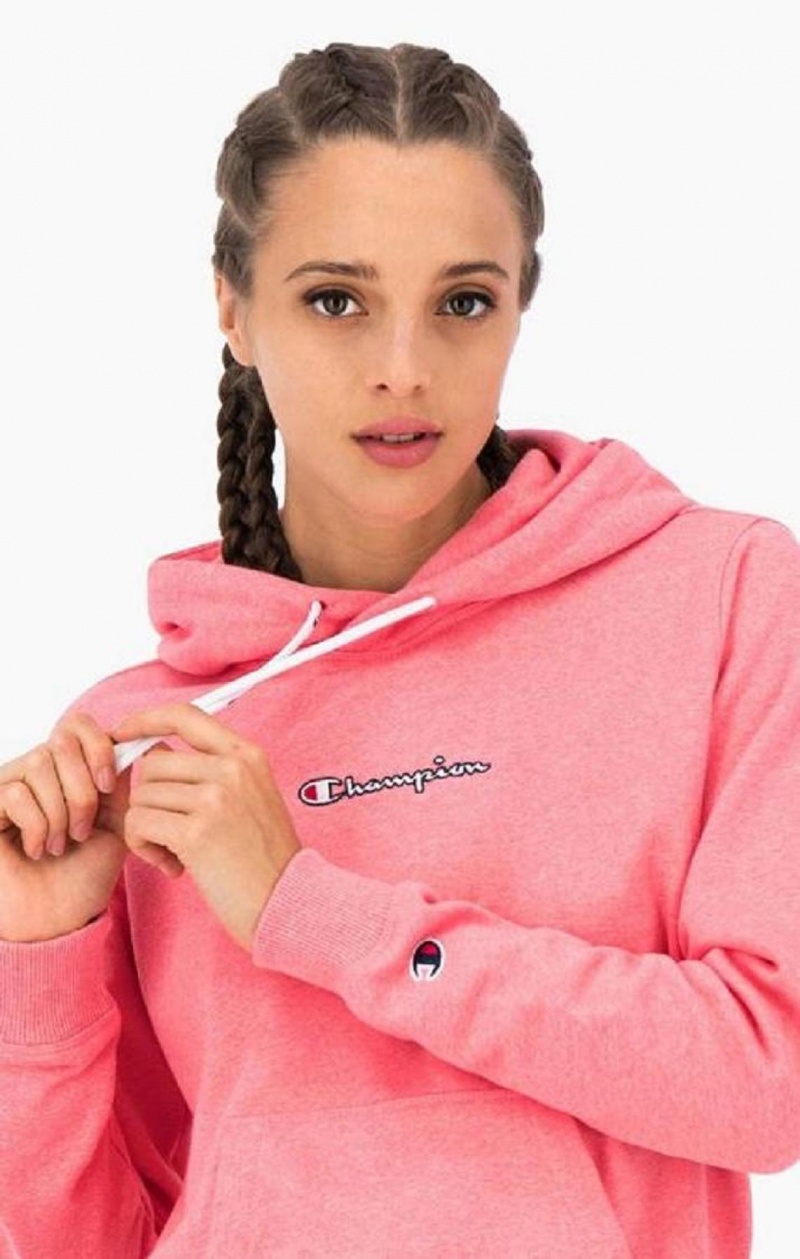 Champion Satin Stitch Script Logo Hoodie Hættetrøje Dame Lyserød | 3409-EIGAD