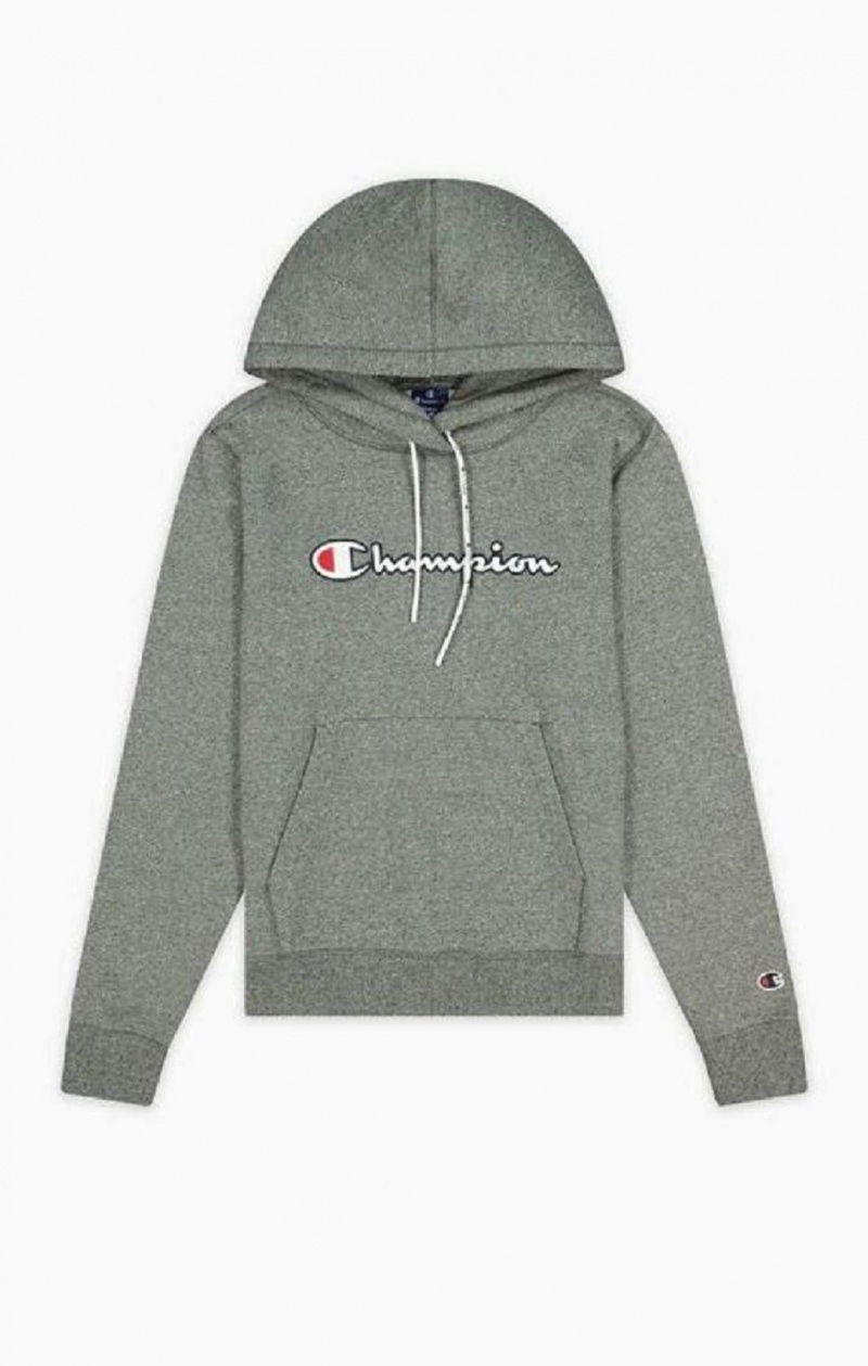 Champion Satin Stitch Script Logo Hoodie Hættetrøje Dame Mørkegrå | 6970-VFZOI