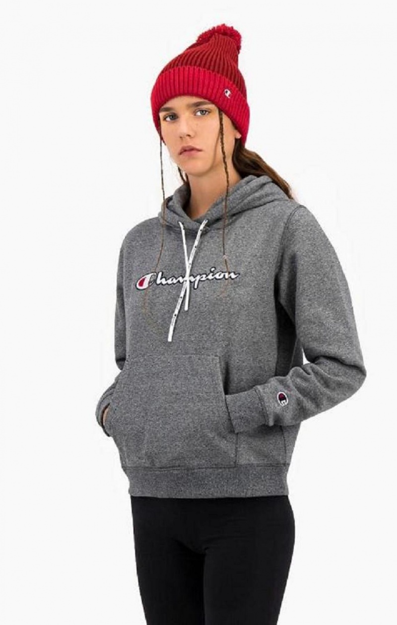 Champion Satin Stitch Script Logo Hoodie Hættetrøje Dame Mørkegrå | 6970-VFZOI