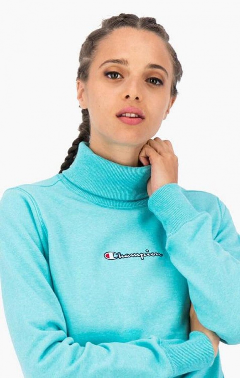 Champion Satin Stitch Script Logo Sweatshirt Sweatshirts Dame Turkis | 5392-KJGTZ