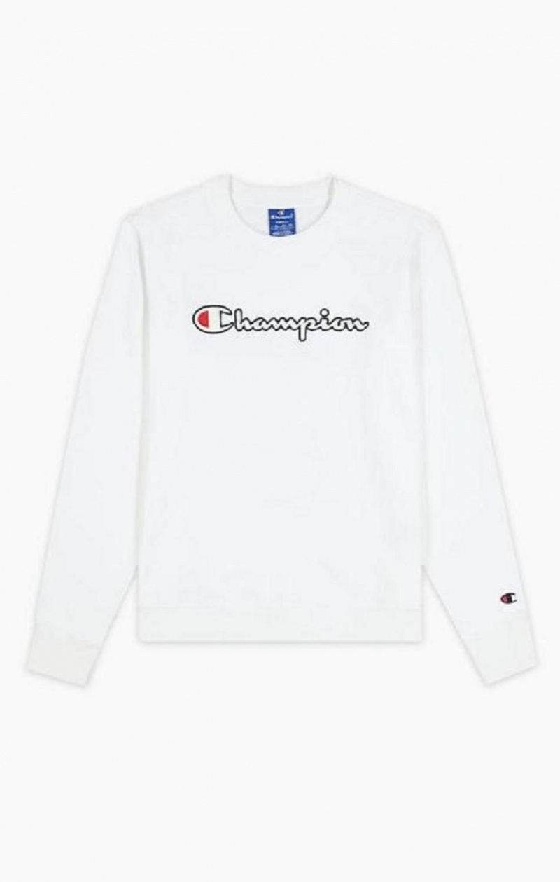 Champion Satin Stitch Script Logo Sweatshirt Sweatshirts Dame Hvide | 9410-JWAUH