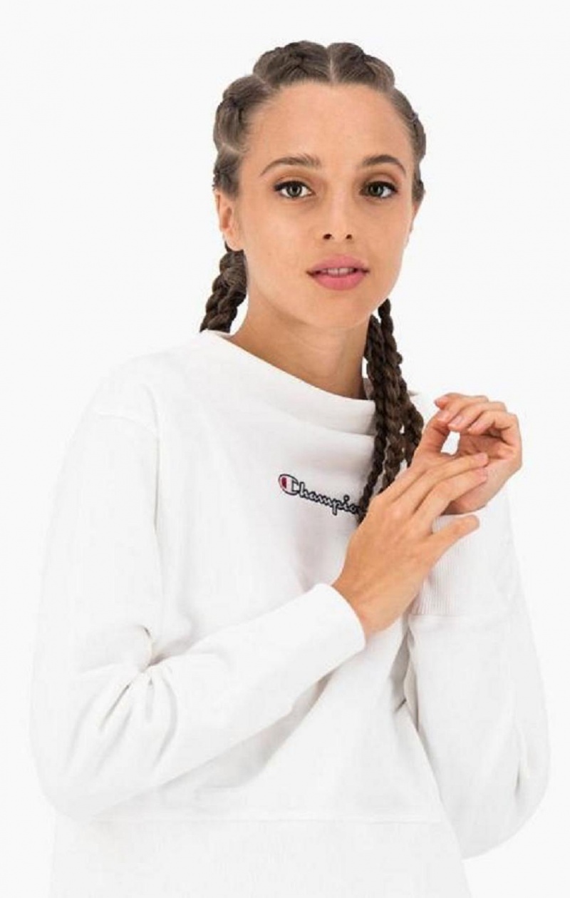 Champion Satin Stitch Script Logo Sweatshirt Sweatshirts Dame Hvide | 7480-TROUX