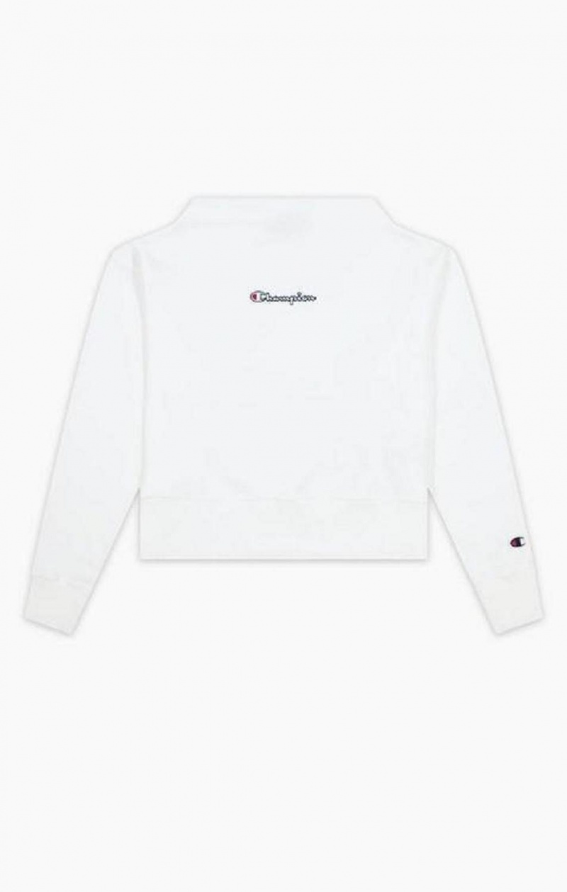 Champion Satin Stitch Script Logo Sweatshirt Sweatshirts Dame Hvide | 7480-TROUX