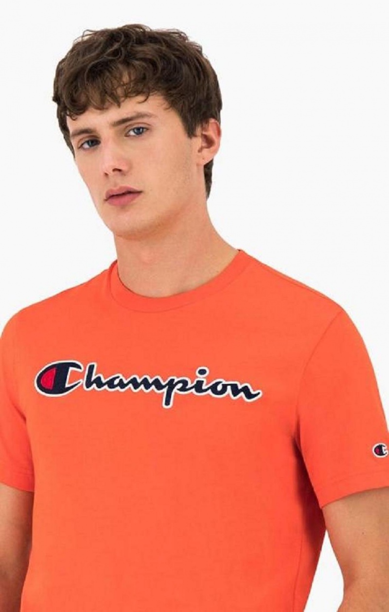 Champion Satin Stitch Script Logo T-Shirt T Shirts Herre Rød | 1754-ZXDMA