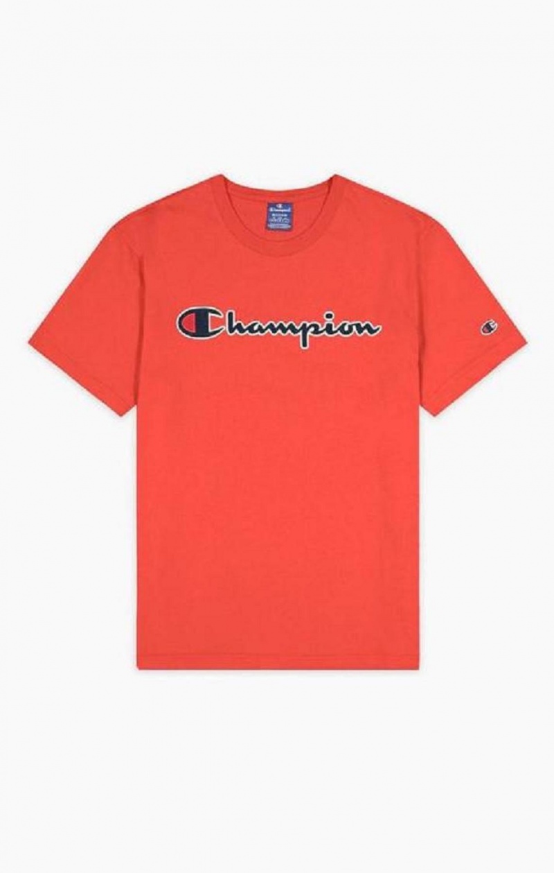 Champion Satin Stitch Script Logo T-Shirt T Shirts Herre Rød | 1754-ZXDMA