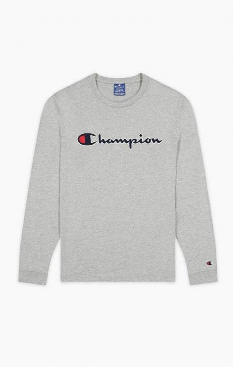 Champion Satin Stitch Script Logo T-Shirt T Shirts Herre Lysegrå | 6403-FHULK