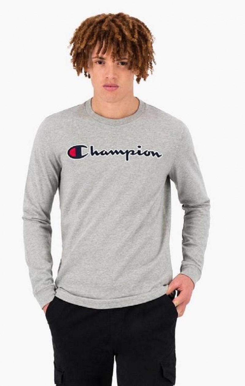 Champion Satin Stitch Script Logo T-Shirt T Shirts Herre Lysegrå | 6403-FHULK