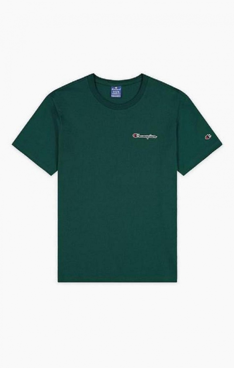 Champion Satin Stitch Small Script Logo T-Shirt T Shirts Herre Lysegrøn | 8321-UNQSB