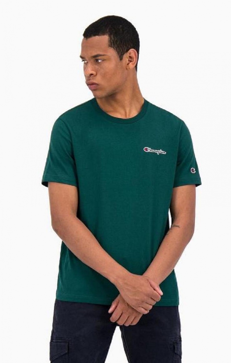 Champion Satin Stitch Small Script Logo T-Shirt T Shirts Herre Lysegrøn | 8321-UNQSB