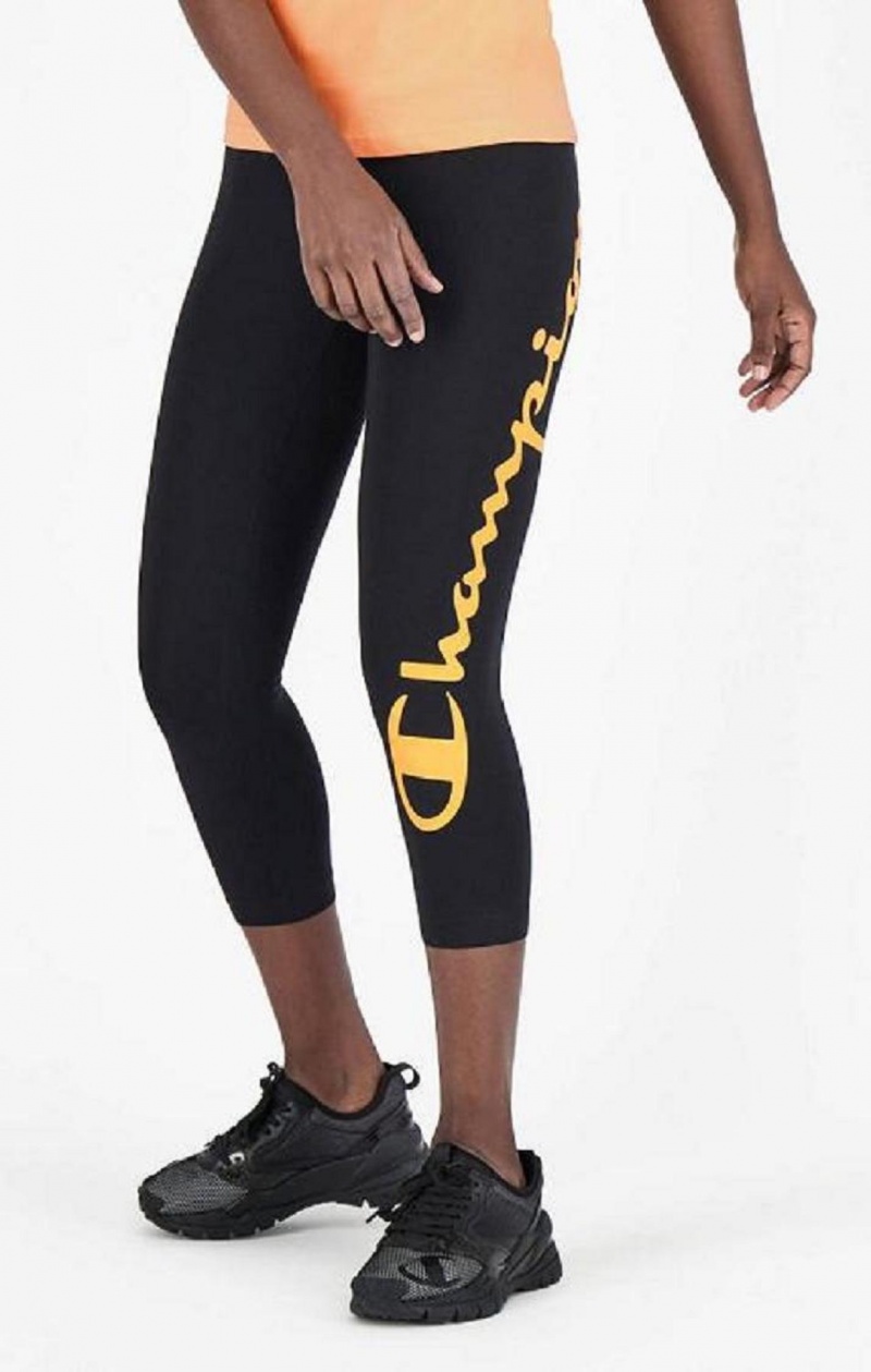 Champion Script Logo 7/8 Leggings Joggingbukser Dame Sort | 4651-DAFCY