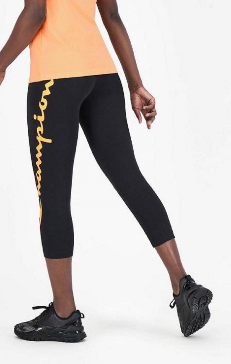 Champion Script Logo 7/8 Leggings Joggingbukser Dame Sort | 4651-DAFCY