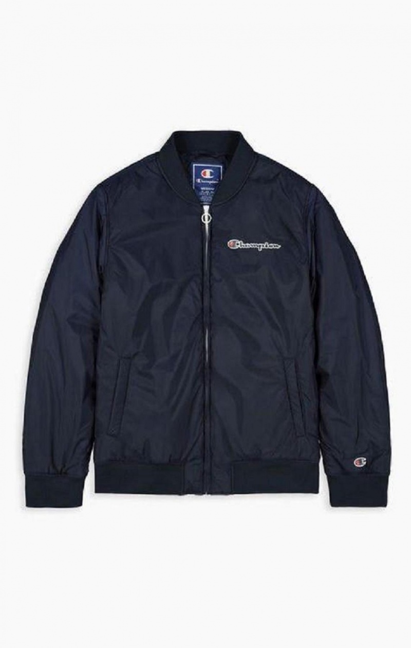 Champion Script Logo Back Bomber Jacket Jakker Herre Mørkeblå | 5190-AJLQU