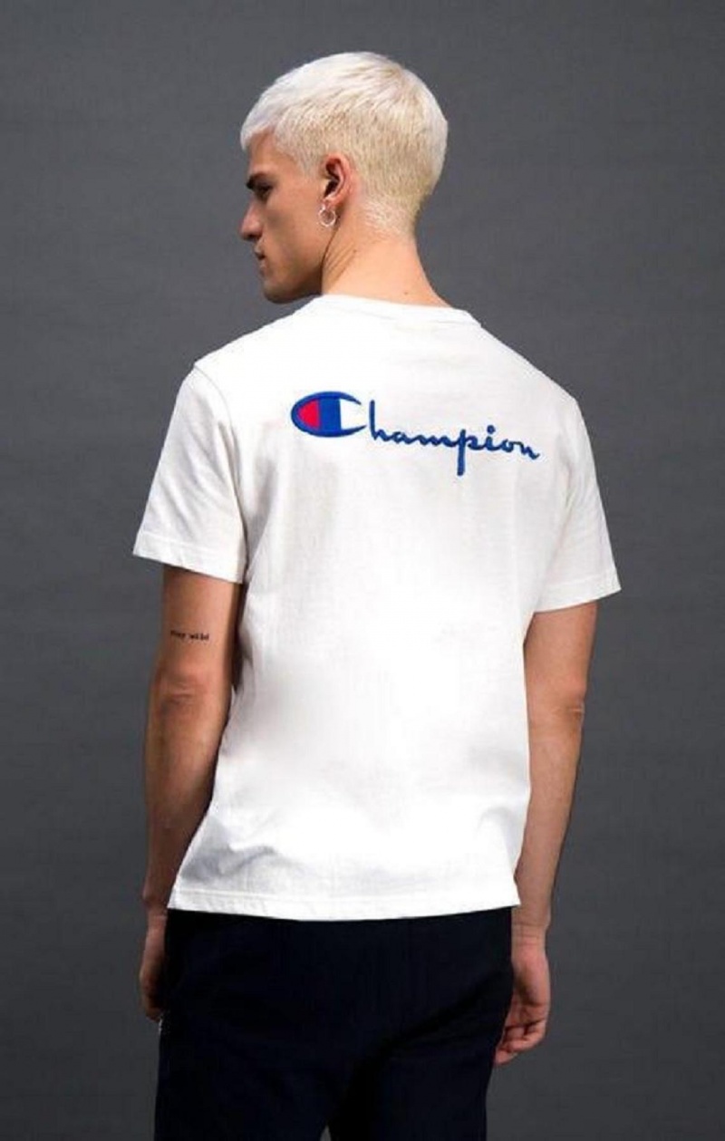 Champion Script Logo Back Crew Neck T-Shirt T Shirts Herre Hvide | 5463-ZTFAU