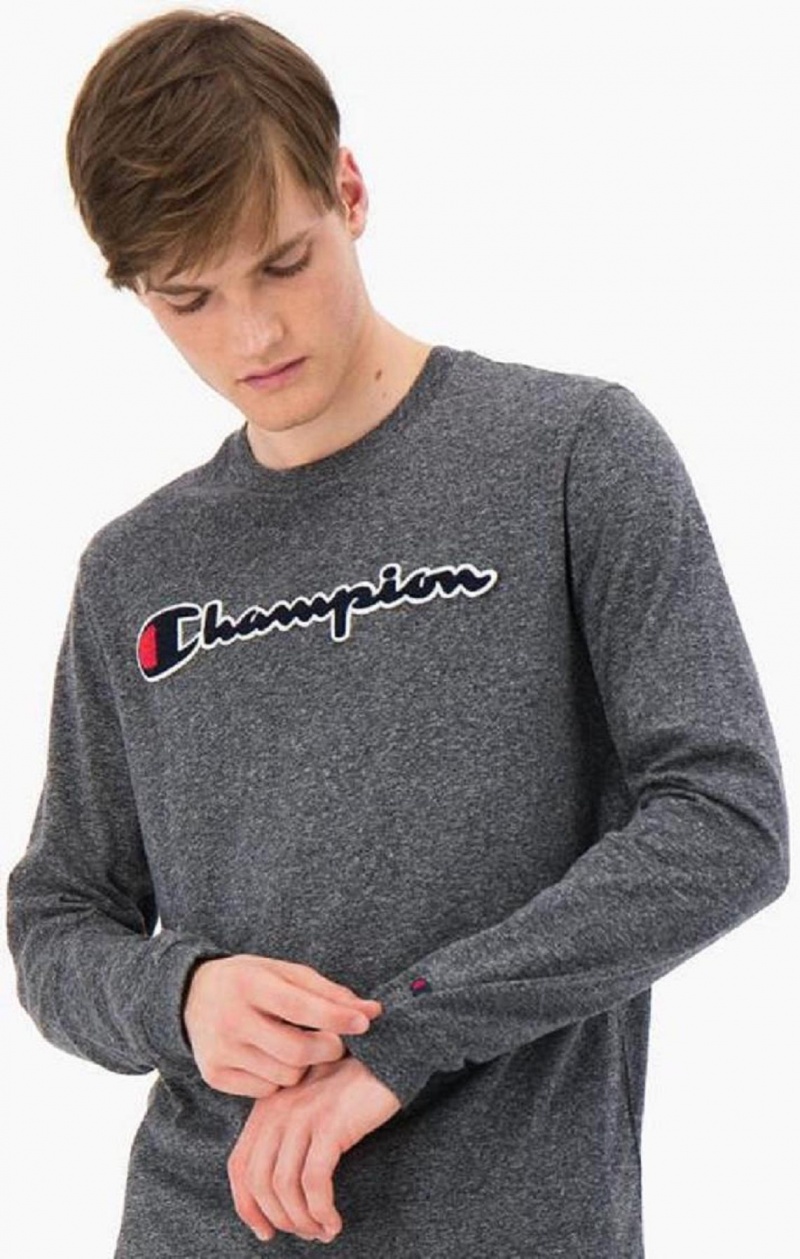 Champion Script Logo Bomulds Jersey Sweatshirt Sweatshirts Herre Mørkegrå | 7104-WAMQT