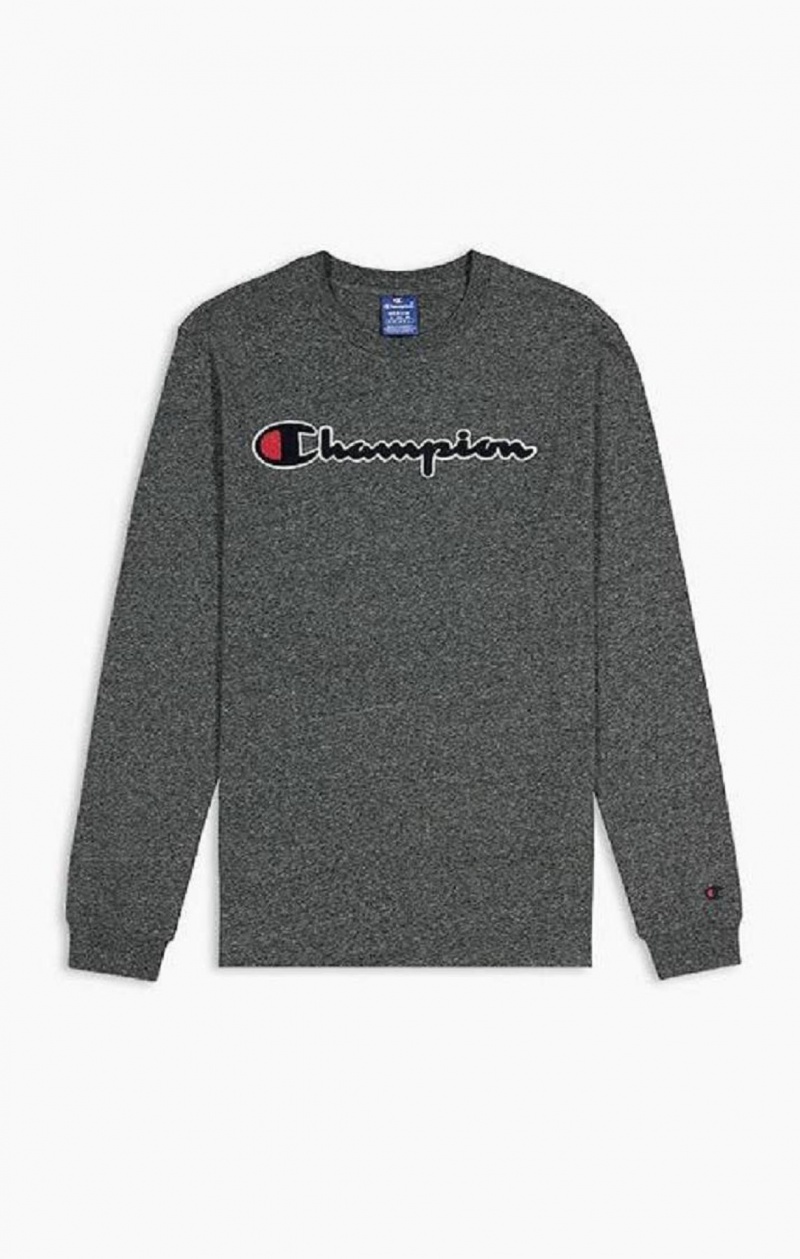 Champion Script Logo Bomulds Jersey Sweatshirt Sweatshirts Herre Mørkegrå | 7104-WAMQT