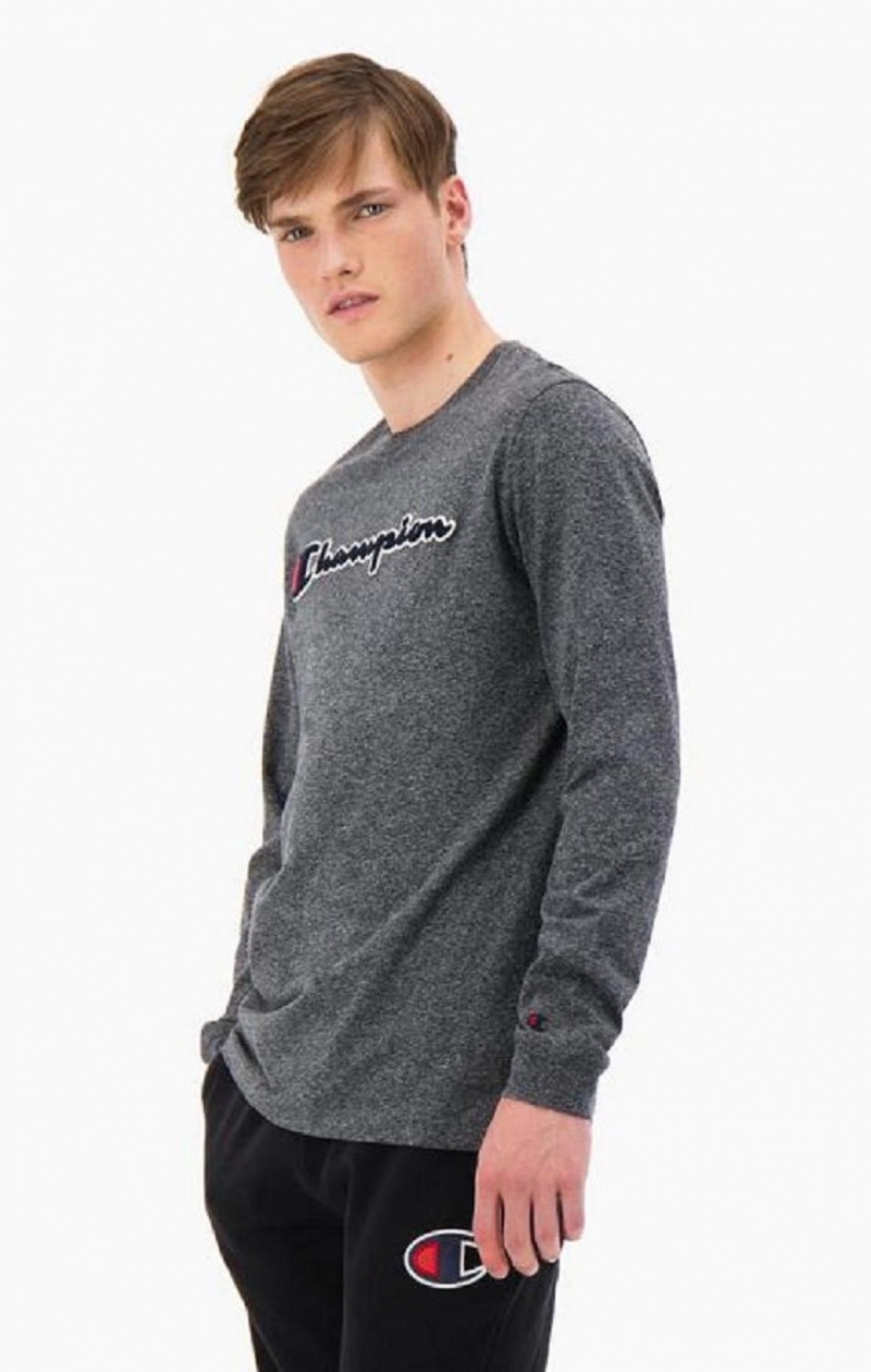 Champion Script Logo Bomulds Jersey Sweatshirt Sweatshirts Herre Mørkegrå | 7104-WAMQT