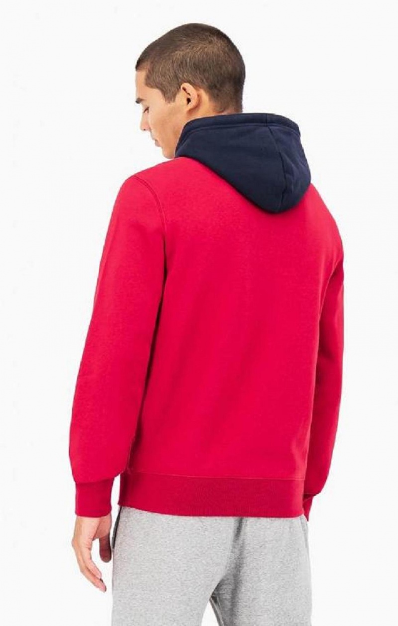 Champion Script Logo Colour Block Fleece Zip-Up Hoodie Hættetrøje Herre Rød | 0198-MGPKU