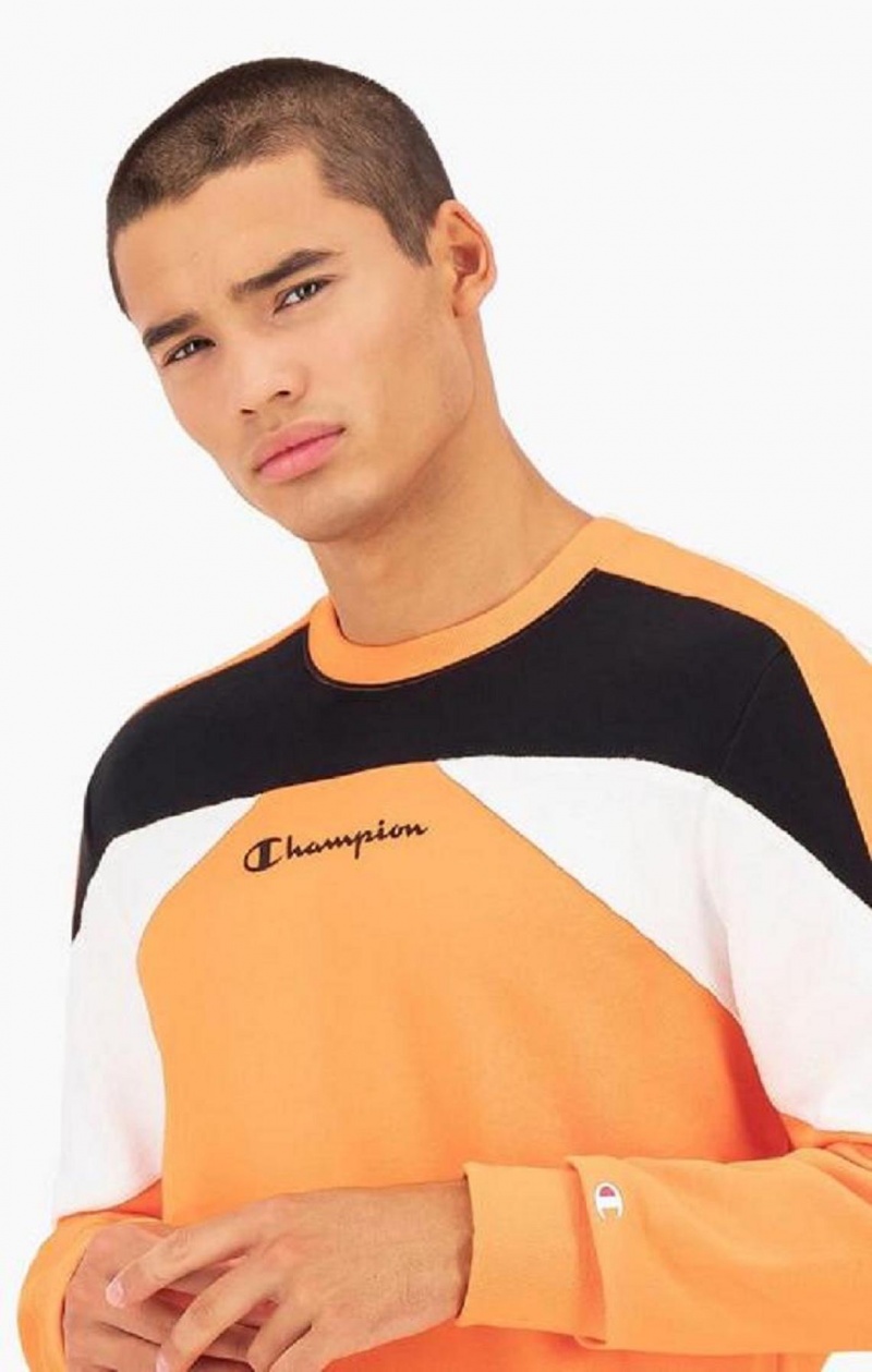 Champion Script Logo Colour Block Fleece Sweatshirt Sweatshirts Herre Orange | 5214-YLGSA