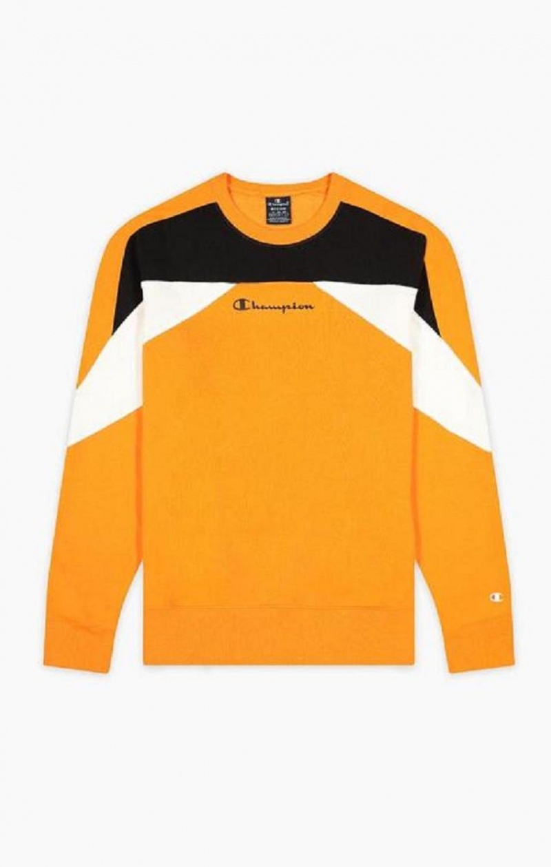 Champion Script Logo Colour Block Fleece Sweatshirt Sweatshirts Herre Orange | 5214-YLGSA