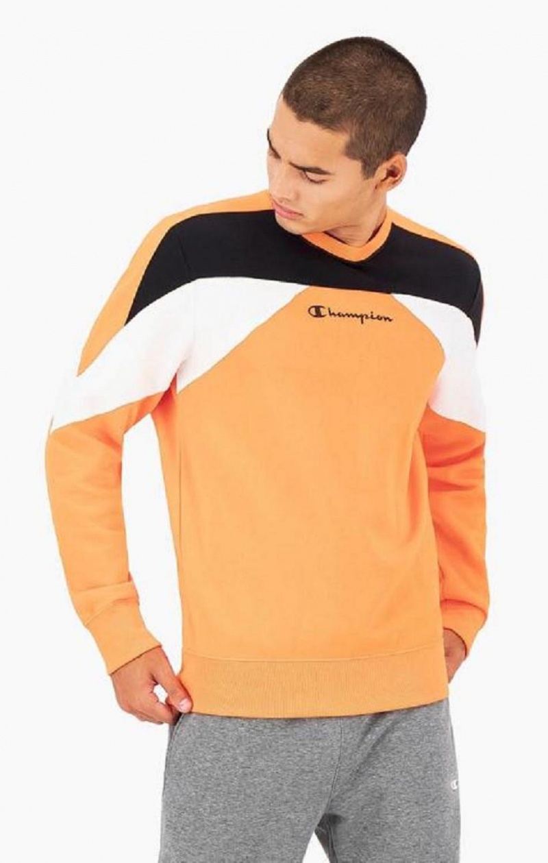 Champion Script Logo Colour Block Fleece Sweatshirt Sweatshirts Herre Orange | 5214-YLGSA