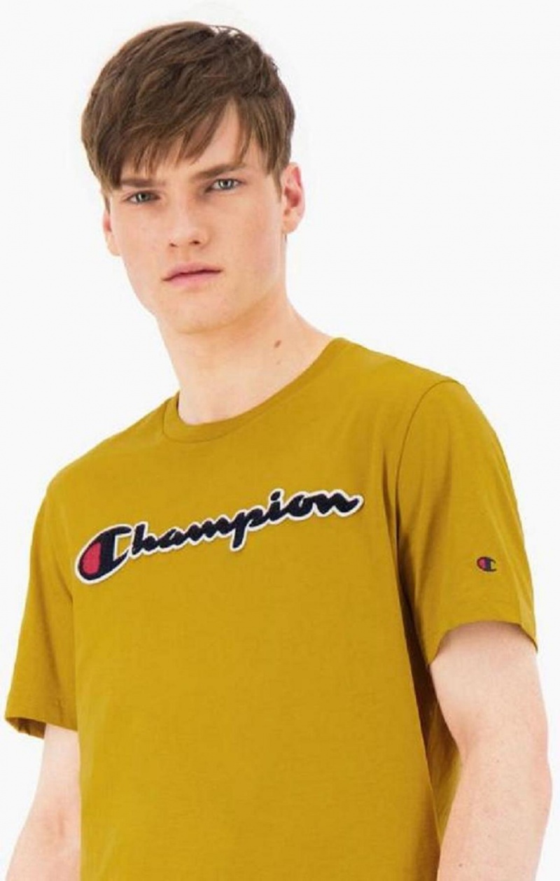 Champion Script Logo Crew Neck T-Shirt T Shirts Herre Guld | 9748-NKCFO